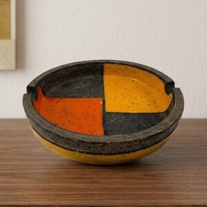 Bitossi Mondrian Ashtray Aldo Londi Raymor Italy 1973 Orange Yellow Ceramic